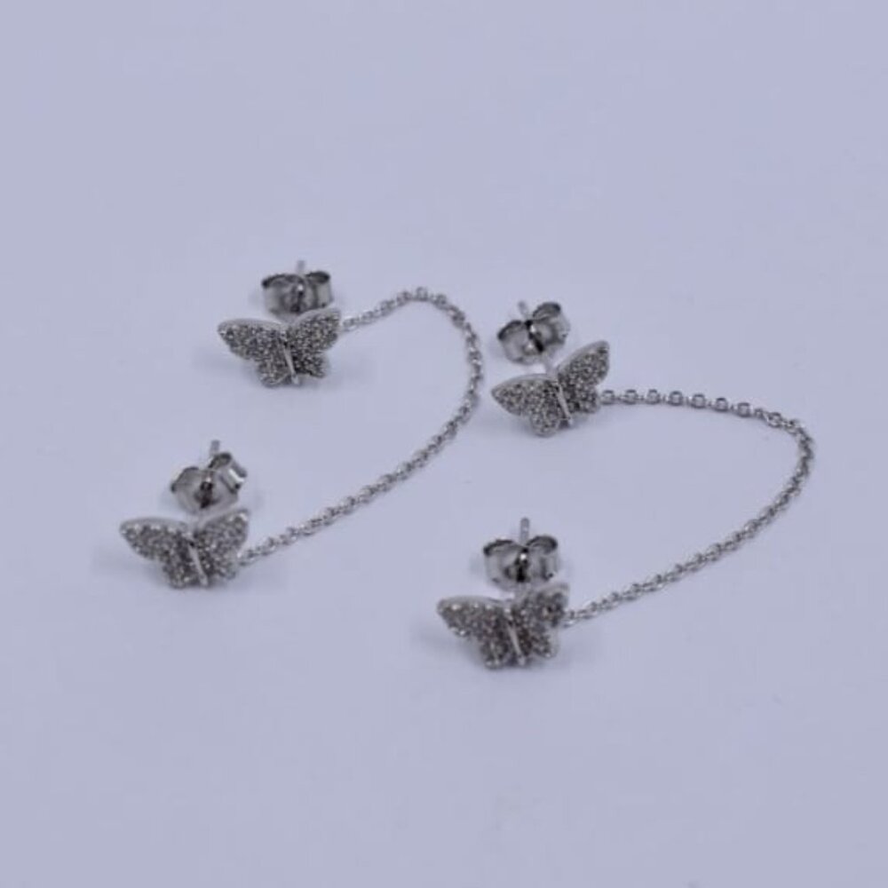 925 Silver Brighter Days Double Ear-Piercing Butterfly Chain-linked Stud Earring